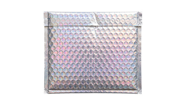 Silver bubble mailer envelope on transparent background
