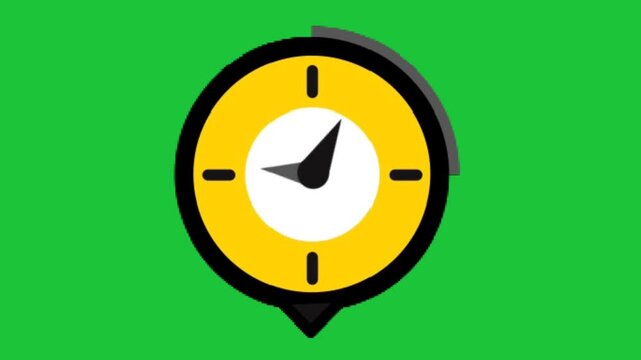 Animated yellow clock motion graphic isolated on green screen background for time management and countdown project design