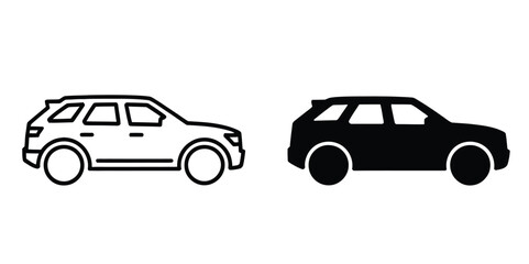 Fototapeta premium Suv car vehicle silhouettes in outline and solid styles with automobile