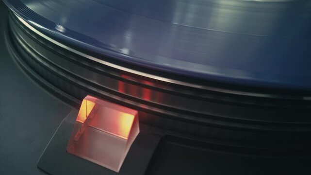 Spinning vinyl record close-up