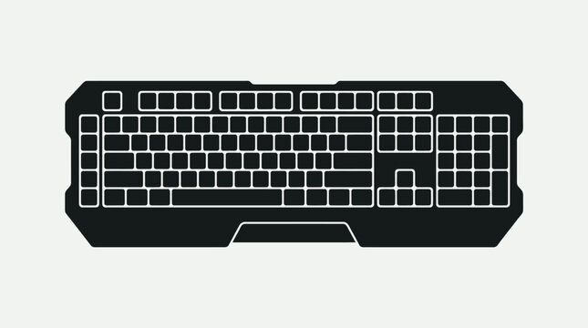 Black gaming keyboard with white keys and modern design for computer use.