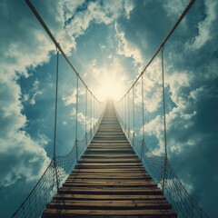 Fototapeta premium Vibrant surreal staircase ascending through cloudy blue sky