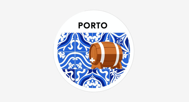 Traditional wooden port wine barrel illustration graphic.