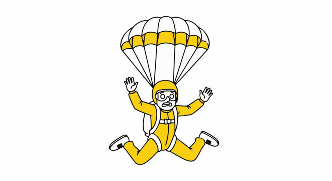 Illustration of Person Skydiving With Yellow Parachute Open.