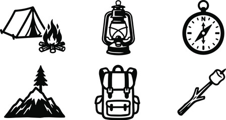 Obraz premium Camping icons set in line art style