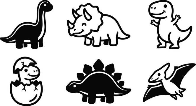Cute dinosaur line art set featuring smiling dinosaurs in monochrome for kids activities