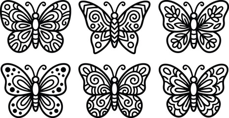 Fototapeta premium Series of ornamental butterfly vector line art for crafts and decals designs