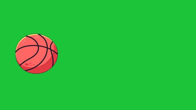 Cartoon basketball bouncing on a green screen background for video editing purposes