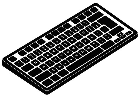 Isolated black computer keyboard with transparent background on digital surface