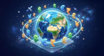 Fototapeta premium Global Finance and Currency Network.