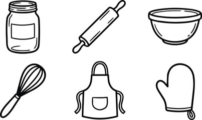 Fototapeta premium Kitchen utensils icons set in line art style for baking and cooking