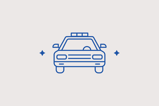 Police patrol car line icon for emergency security services. Protective vector illustration for city law enforcement, safety alerts, or cop apps.