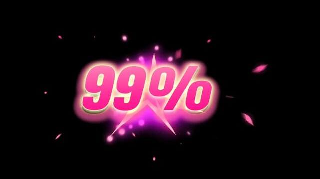 Glowing pink one hundred percent text animation loading progress indicator isolated on black background for digital media