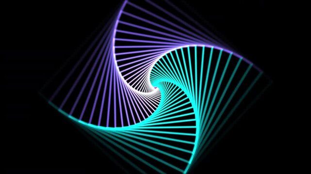2D Motion Graphics: Cyber-square split tunnel, glowing cyan and magenta, isolated on black, evoking hyperspace journey.