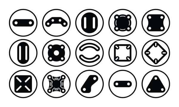 Collection of black abstract shapes with holes on transparent background