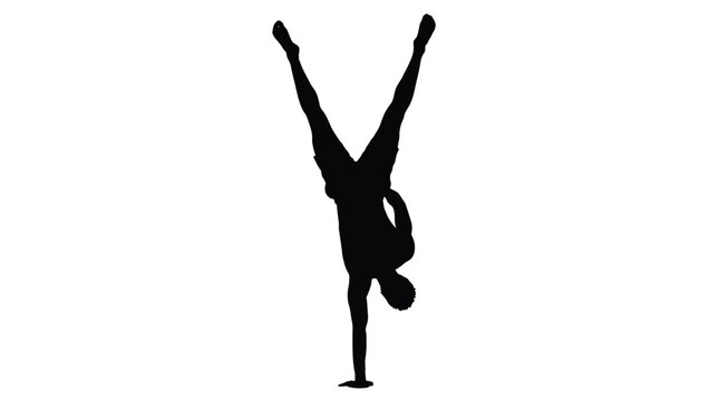 Athletic man performing a challenging handstand exercise in this high contrast artistic black silhouette studio photo