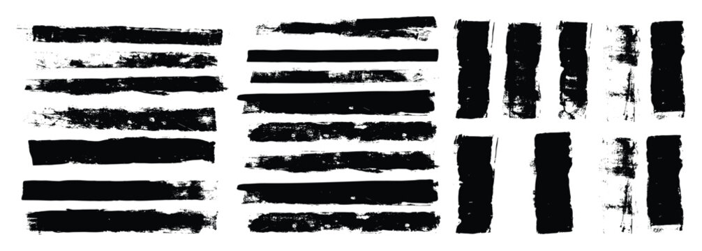 Handmade linocut stripe, ink rectangle rough stamps for design