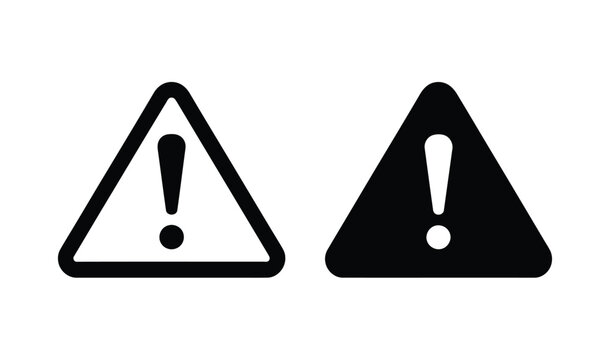 Hazard warning and alert notification triangle icon set in outline and solid