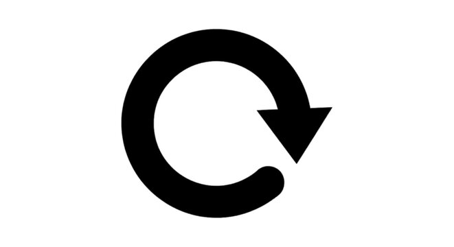 Minimal black silhouette icon, simple flat vector, bold black shape, no, no shading black circular arrow icon for refresh or reload action on a, flat icon style