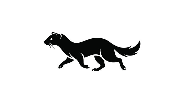 Black silhouette of a running wild weasel animal.