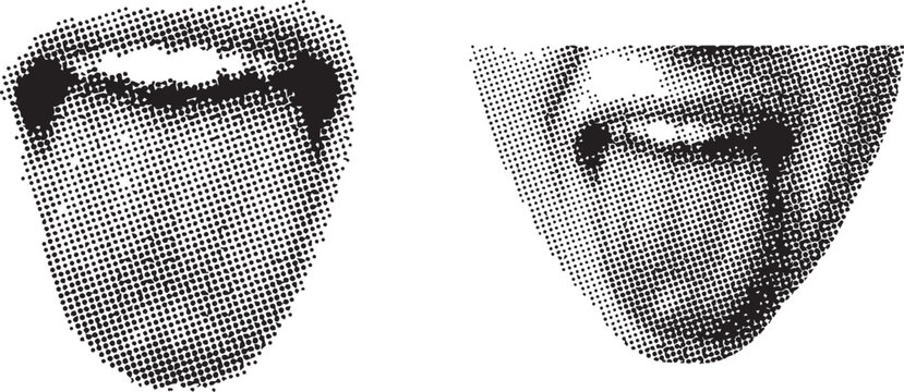 Two black and white geometric mask faces with pixel grid overlay