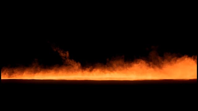 Fire trail hitting ground smoke animation on black background for cinematic fire effect and action video game projects