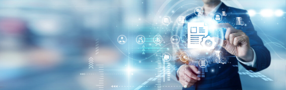 Admin expert hand hold global DOCUMENT MANAGEMENT and network filing systems. Digital archiving keeps records safe. Organized storage helps teams access vital information very efficiently.