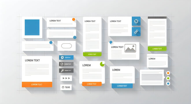 Website UI Wireframe Layout Design with Multiple Content Cards and Modules