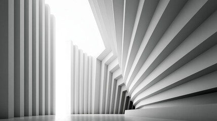 Fototapeta premium Abstract architecture creating a white geometric interior space with strong lines, shadows, and a minimalist aesthetic, reflecting modern design and futuristic concepts