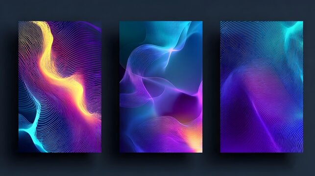 Abstract gradient waves set. Futuristic poster templates with vibrant wave patterns for creative graphic design. Vector illustration. Stock Vector