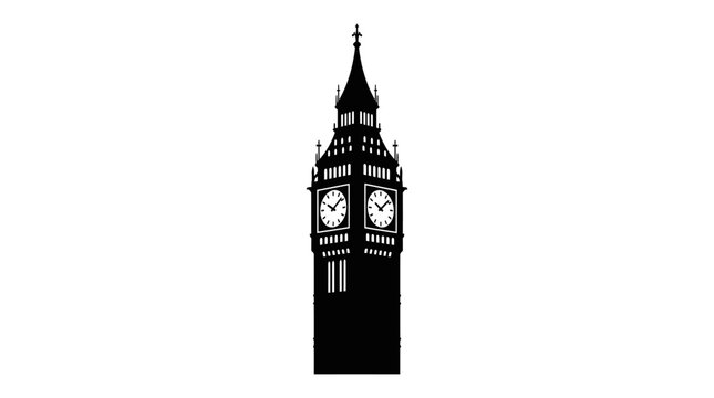 Iconic Silhouette of Big Ben Tower in London, England.