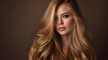 Naklejka premium Beauty portrait of a woman with beautiful hair. For haircare and skincare advertising.