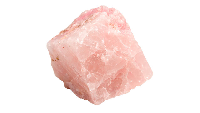 A piece of raw natural pink rose quartz gemstone isolated on transparent background