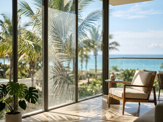 Fototapeta premium Tropical beach and sea view from a luxury room