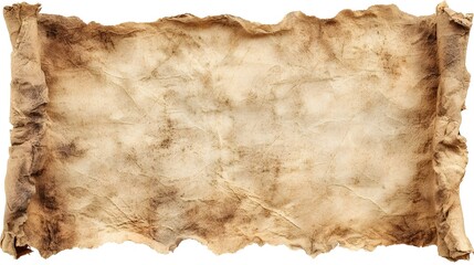 Fototapeta premium Dark Burnt Edge Parchment Paper Texture Isolated on white background Background Antique Blank Scroll for Treasure Map Stock Illustration