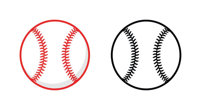 Baseball Icon Set: Classic Red and Black Outline Vector Illustrations