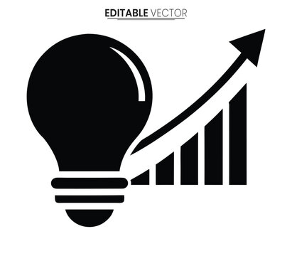 Light bulb and bar graph silhouette a black vector illustration on white