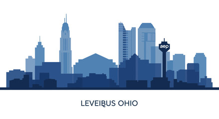 Fototapeta premium Columbus Ohio Skyline Silhouette, Blue Tones, Modern Cityscape Illustration