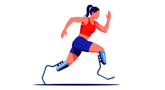 Disabled athlete running with prosthetic legs, sports concept, female sprinter