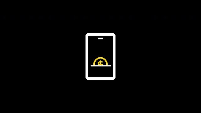Animated Digital Earning Smartphone Icon. Looping Mobile Banking Dollar Coin on Alpha Channel.