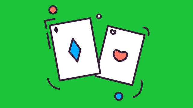 Animated playing cards motion graphic isolated on green screen background for casino game and gambling design element