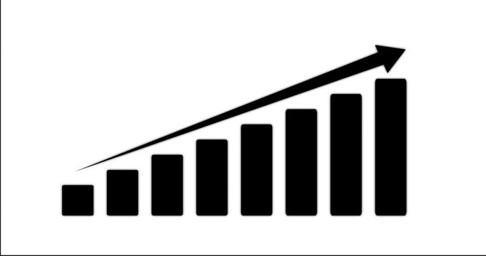 Business growth concept in graph chart showing marketing sales profit increasing to future target. business graph success Statistics bars columns growth animation arrow on white background. 