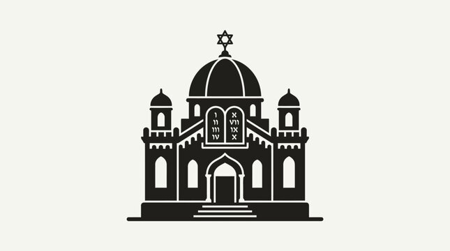 Detailed Silhouette of a Historic Synagogue Building with Star of David.