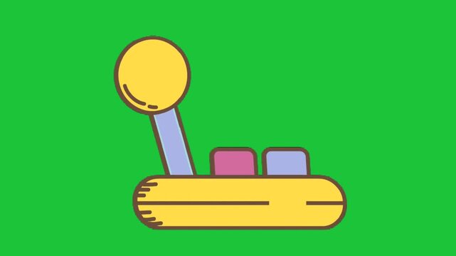 Animated retro joystick motion graphic isolated on green screen for vintage video game arcade design element overlay