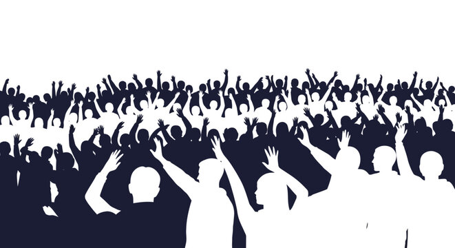 People cheering with raised hands.