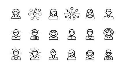 Obraz premium Society line icon set. Editable Stroke. Community, people, cooperation, unity, social, network - stock vector. Stock Vector