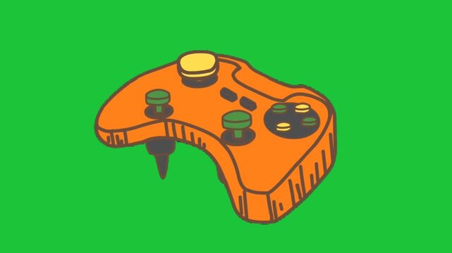 Animated orange video game controller motion graphic isolated on green screen background for video game design element