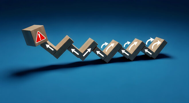 Falling wooden blocks with warning and rotation arrows