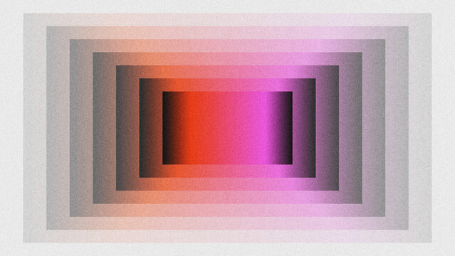 Abstract grainy gradient background with nested rectangular frames, transitioning from warm orange to cool purple, with rhythmic geometric depth and noise texture.