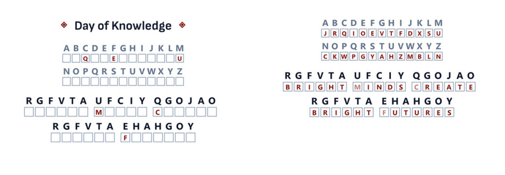 Day of Knowledge educational word game with secret code